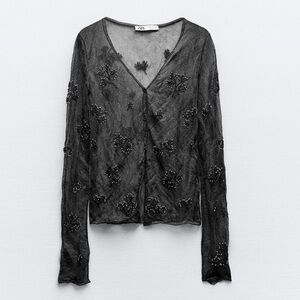 Zara Black Sheer Embellished Cardigan